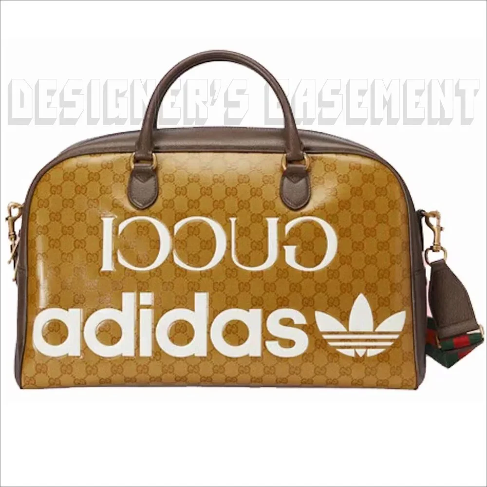 GUCCI GG Crystal Adidas X Gucci Trefoil Web Logo convertible Large Duffel Bag